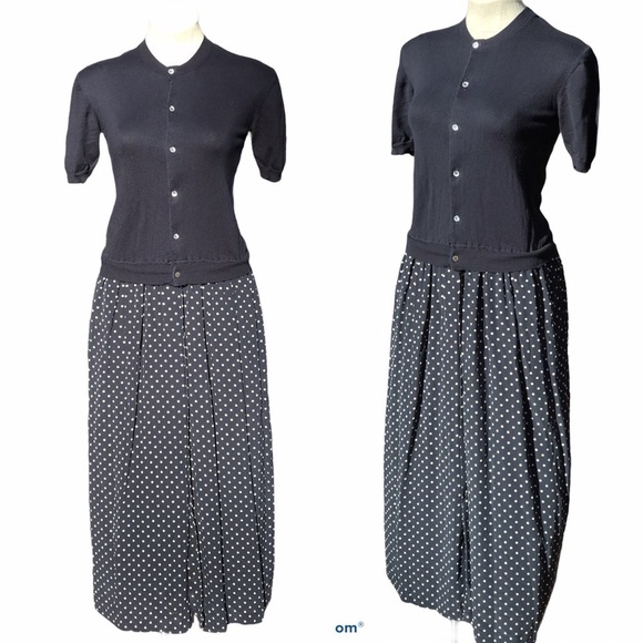 Comme des Garçons Vintage 70s Polka Dot Silk Maxi Dress Cottagecore Blue Small - Picture 1 of 10